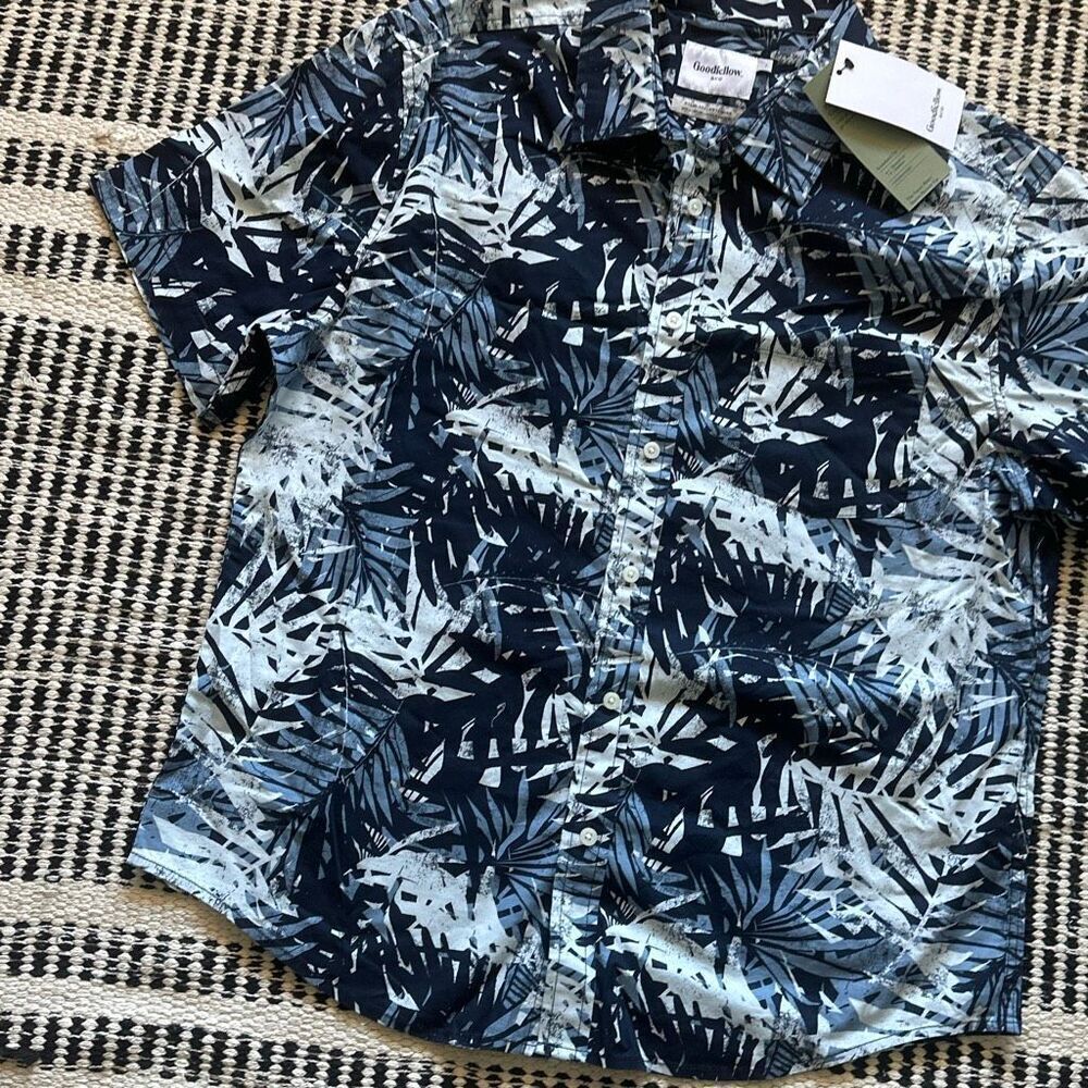 Goodfellow Size Large Blue leaf print button up Hawaiian shirt NWT - Picture 2 of 7
